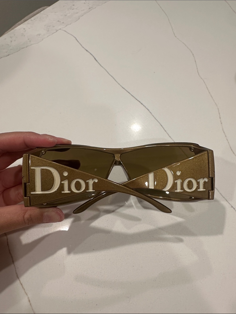 Vintage Christian dior sunglasses y2k bronze gold 90s large overshine shield